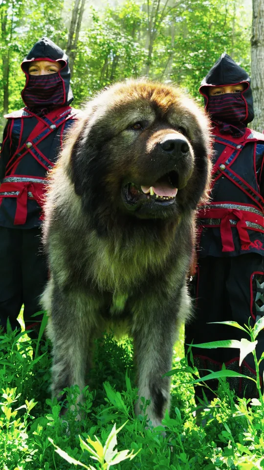 Grey Caucasian Shepherd Protecting Two Ninja Boys | Brotherbear Acres